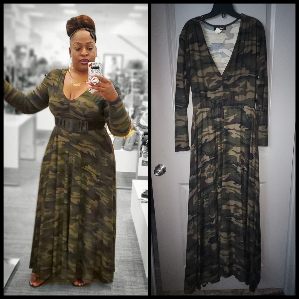 Camouflage Long Sleeve Maxi Dress